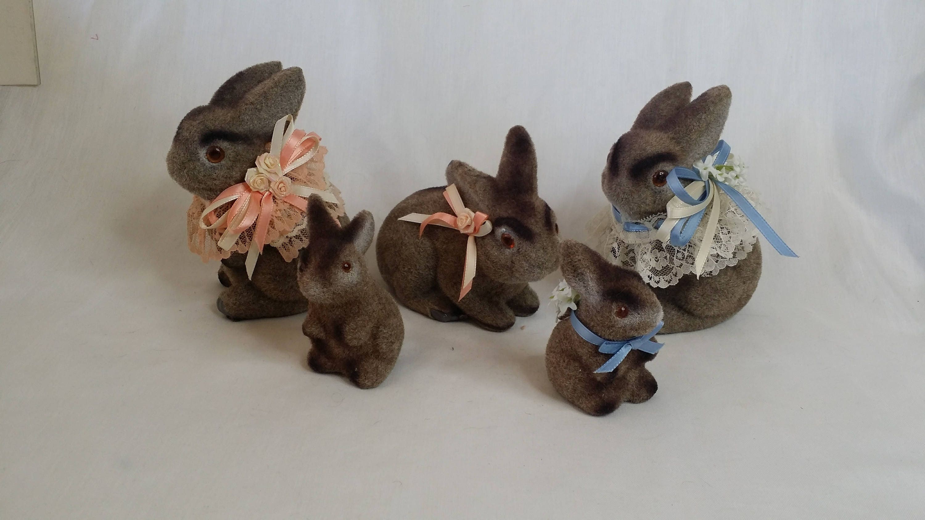 Flocked Decorative Bunny Rabbits Set of 5 Flocked Animal Toys from