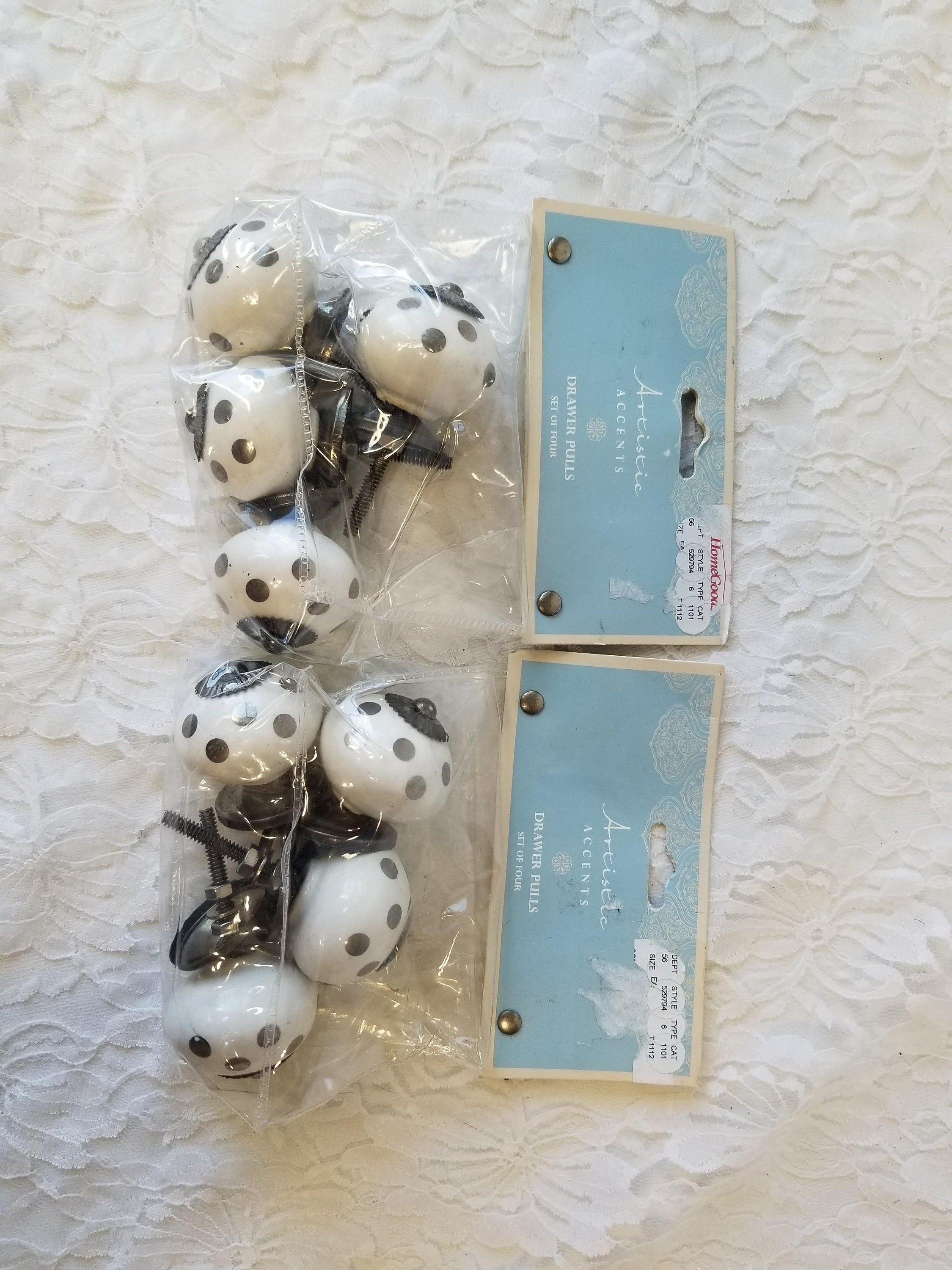 Ceramic Knob Drawer Pulls Set Of 8 Antique Brass Polka Dot