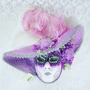 Vintage SHOWSTOPPERS Porcelain  22&quot; Venetian Mask ~ Collectible Wall Mask with Tags ~ Harlequin Mardi Gras Halloween Mask ~ Collector&#39;s Mask