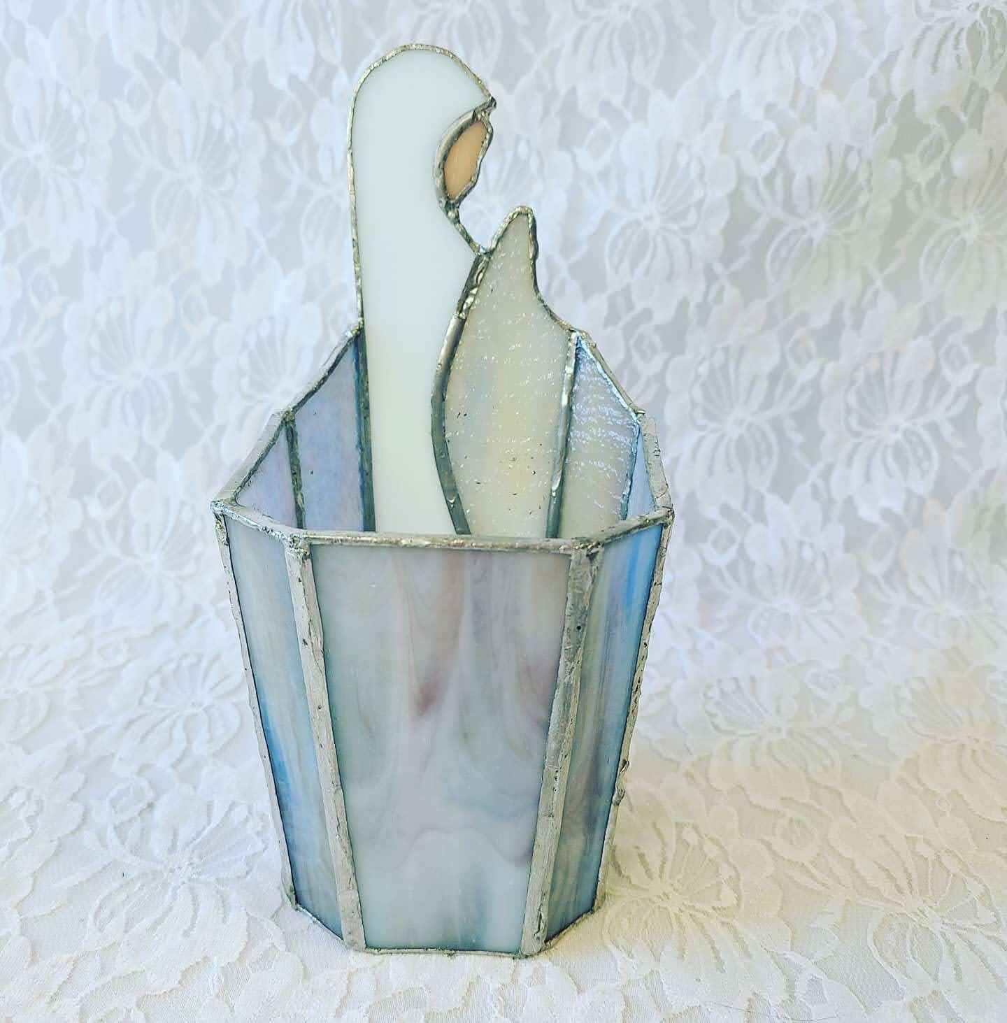 Handmade Leaded Stained Glass Virgin Mary Candle Holder Etsy