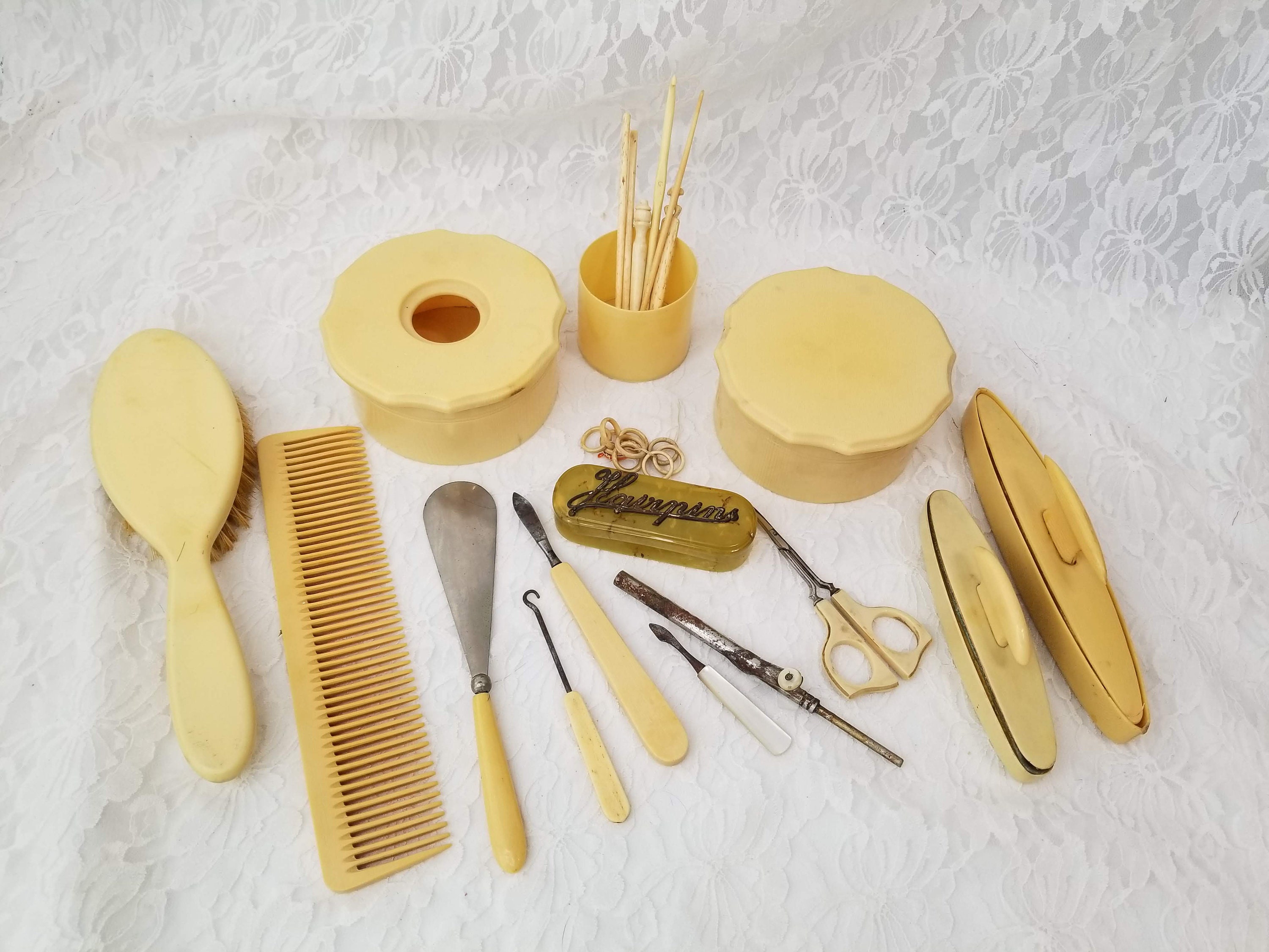 Antique Art Deco Vintage Celluloid Vanity Set Bakelite Art Deco