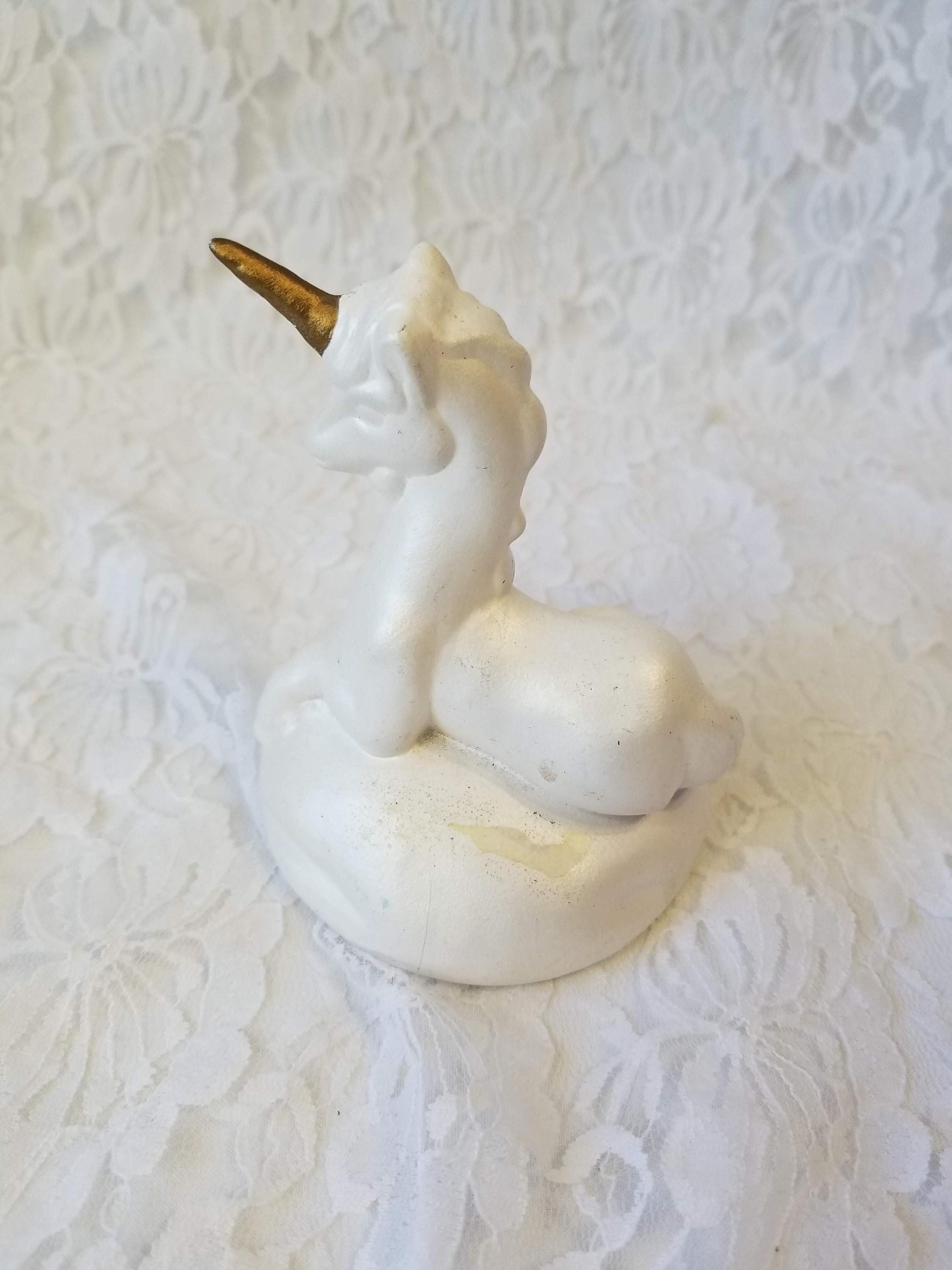 CLEARANCE UNICORN Figurine Porcelain White Handmade Hand Painted