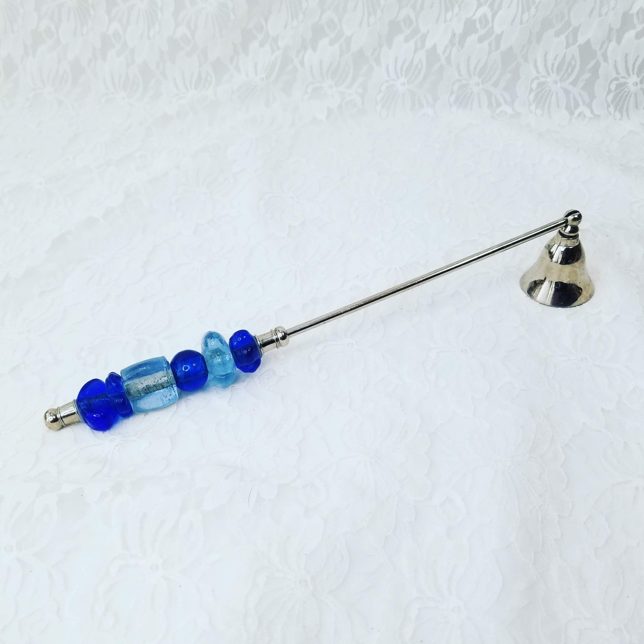 Candle Snuffer Silver Beaded Blue Glass beads Candle Snuffer Modern