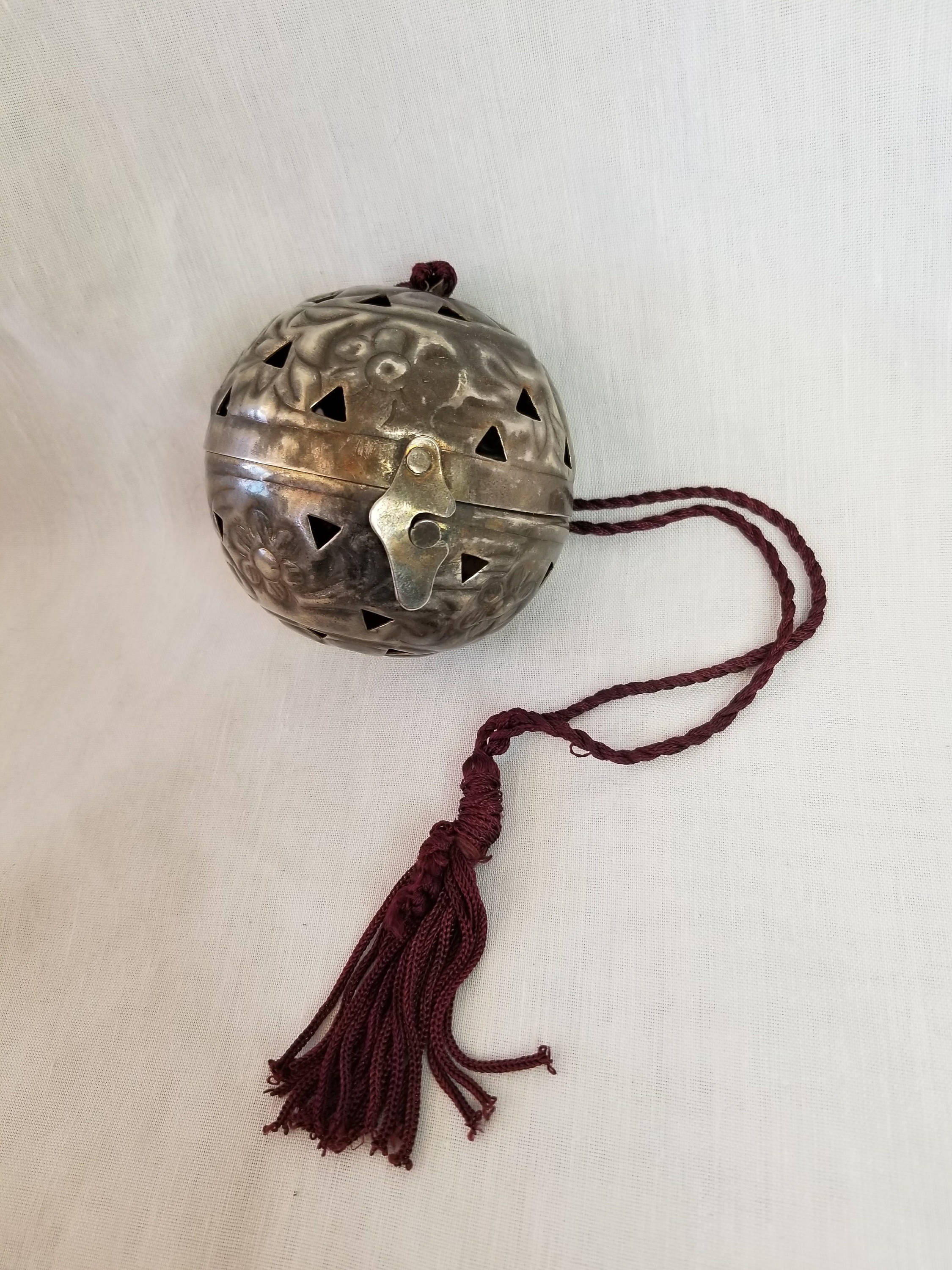 Vintage Silver Plate Incense Burner Hinged Hanging Ball Plated Censer