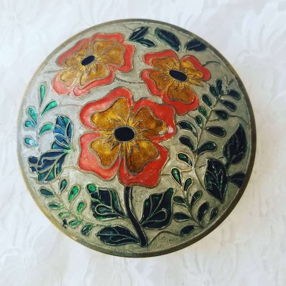 アンティーク真鍮エナメル小物入れ：1940年代の七宝焼きジュエリー