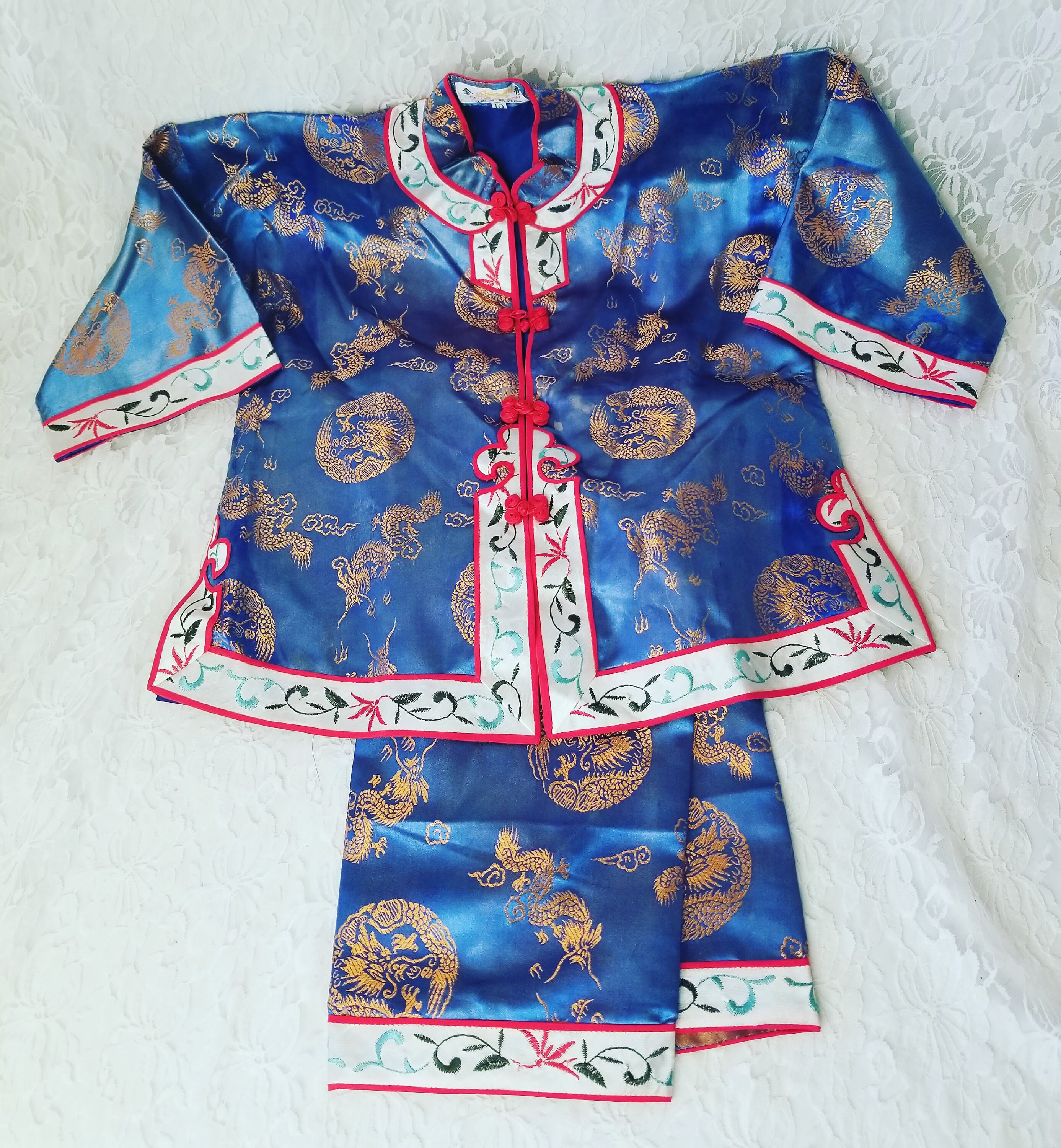 Vintage Chinese Real Silk Pajamas Child or Large Doll Traditional