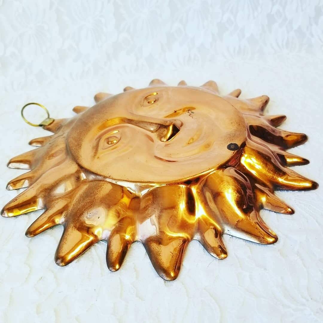 Copper Embossed Sun Wall Hanging Made in Mexico Mexican Folk Art 9 by 9 Sun Worship!