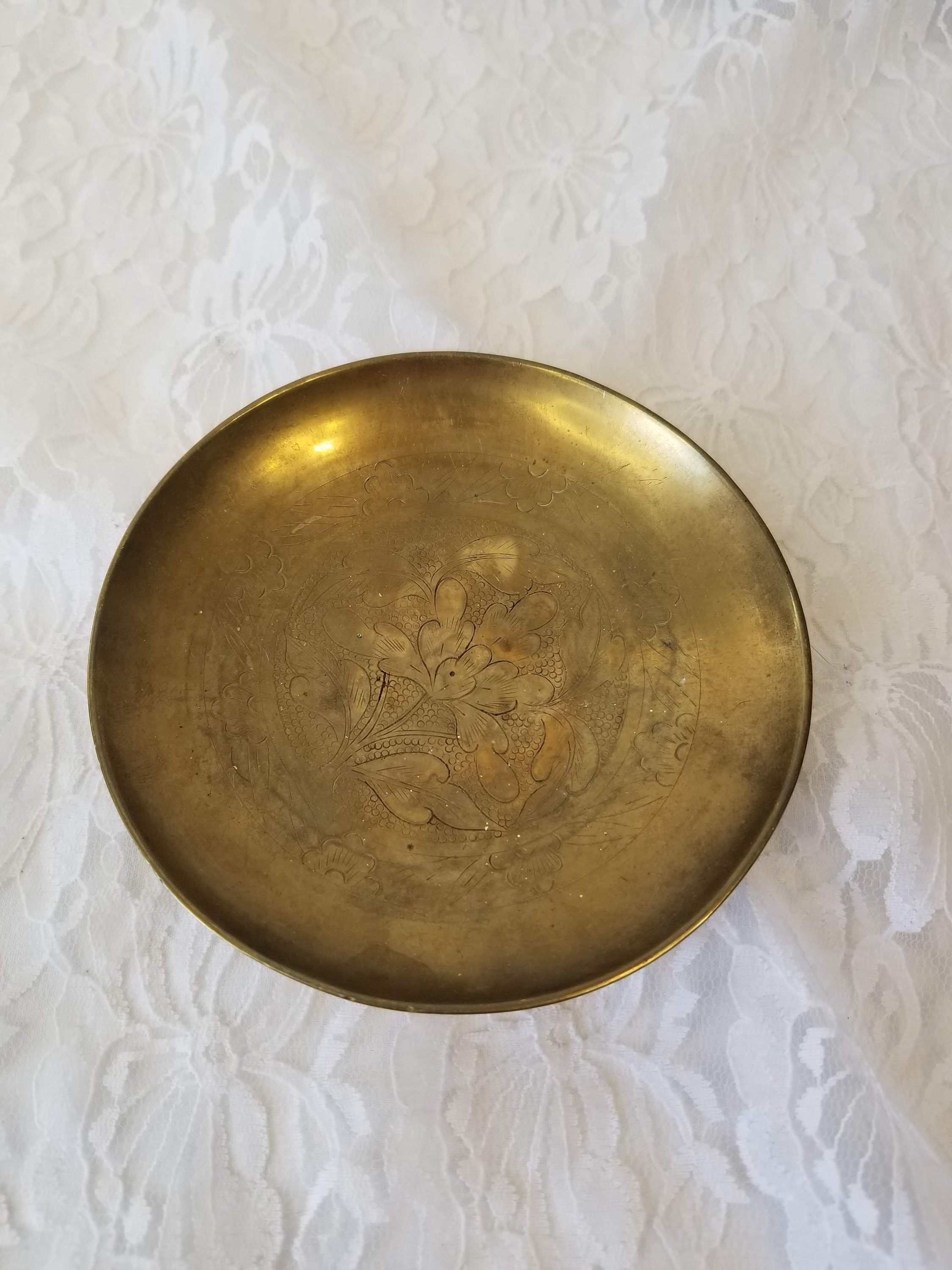 Vintage Mid Century Brass Decorative Bowl Saucer Size 100 Brass