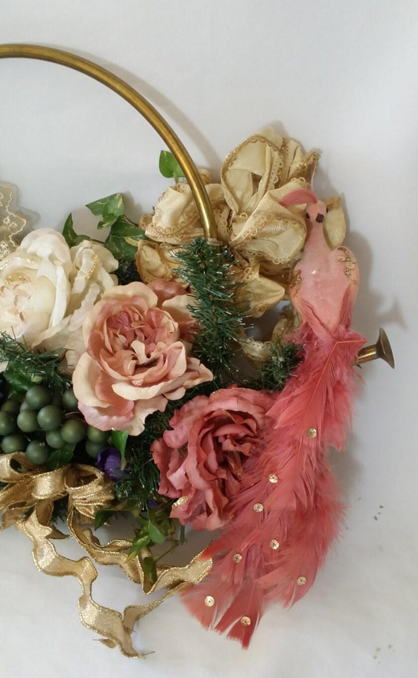 Victorian Roses Doll Face French Horn Wreath Pink Bird Accent Gallery Photo