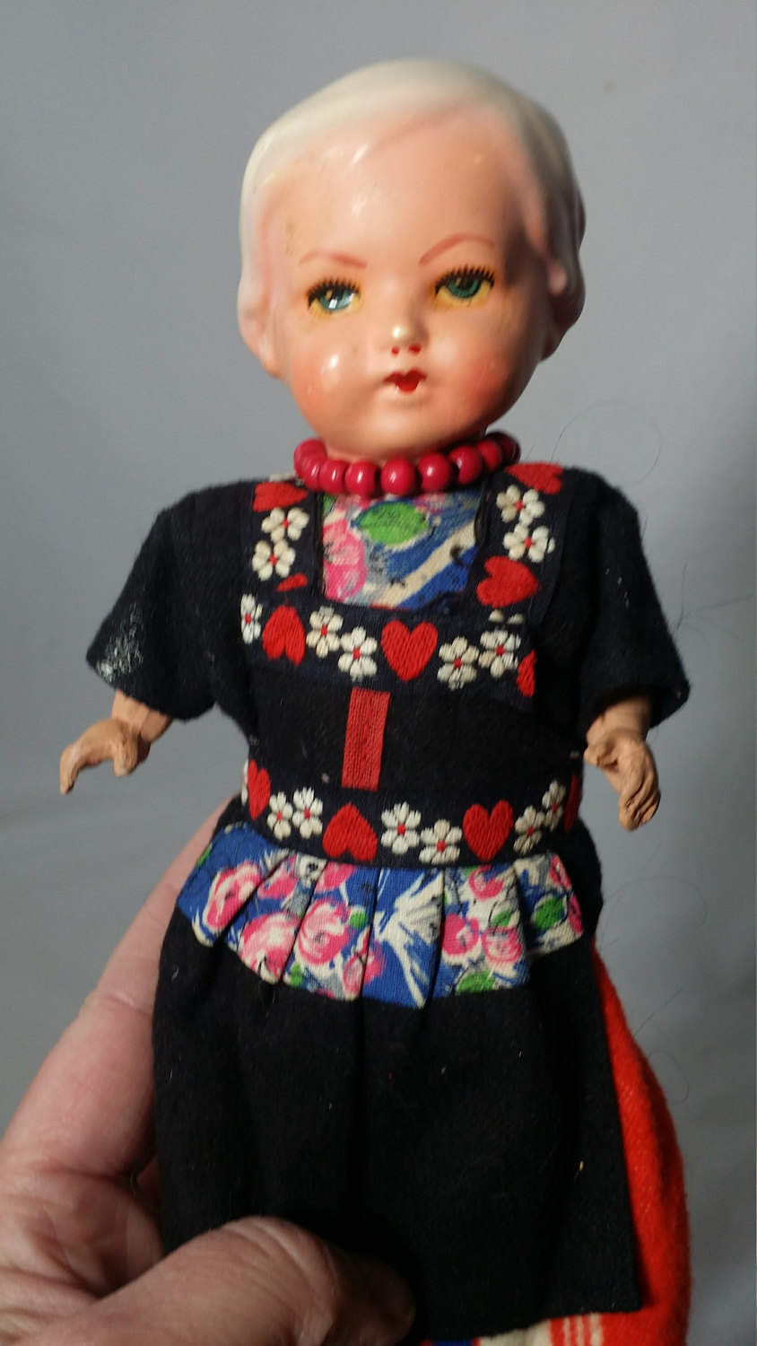 Germany Vintage German Celluloid Doll with Wooden Peg Legs and