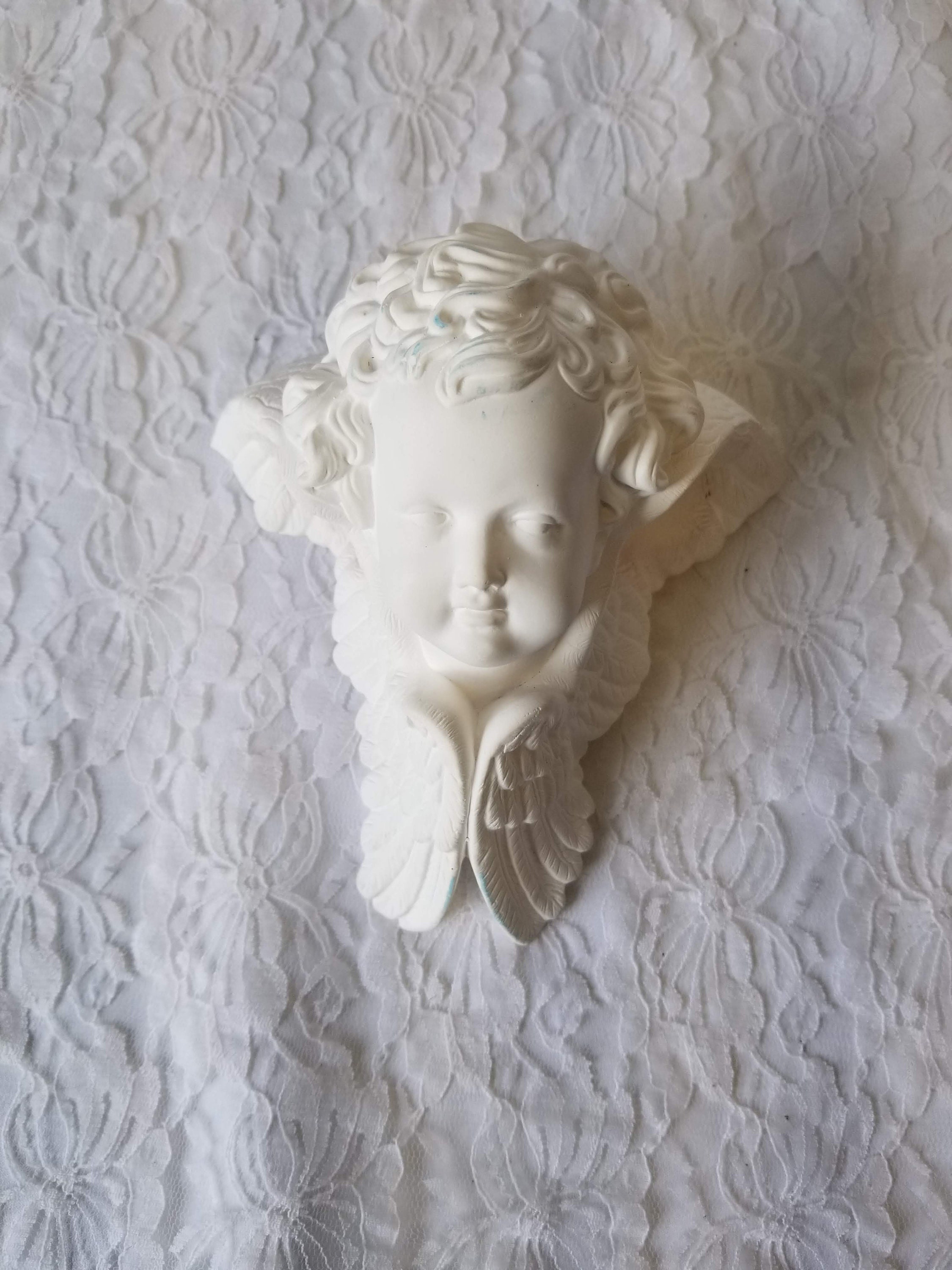 White Plaster You Paint Cherub Angel Drapery Scarf Swag Wall