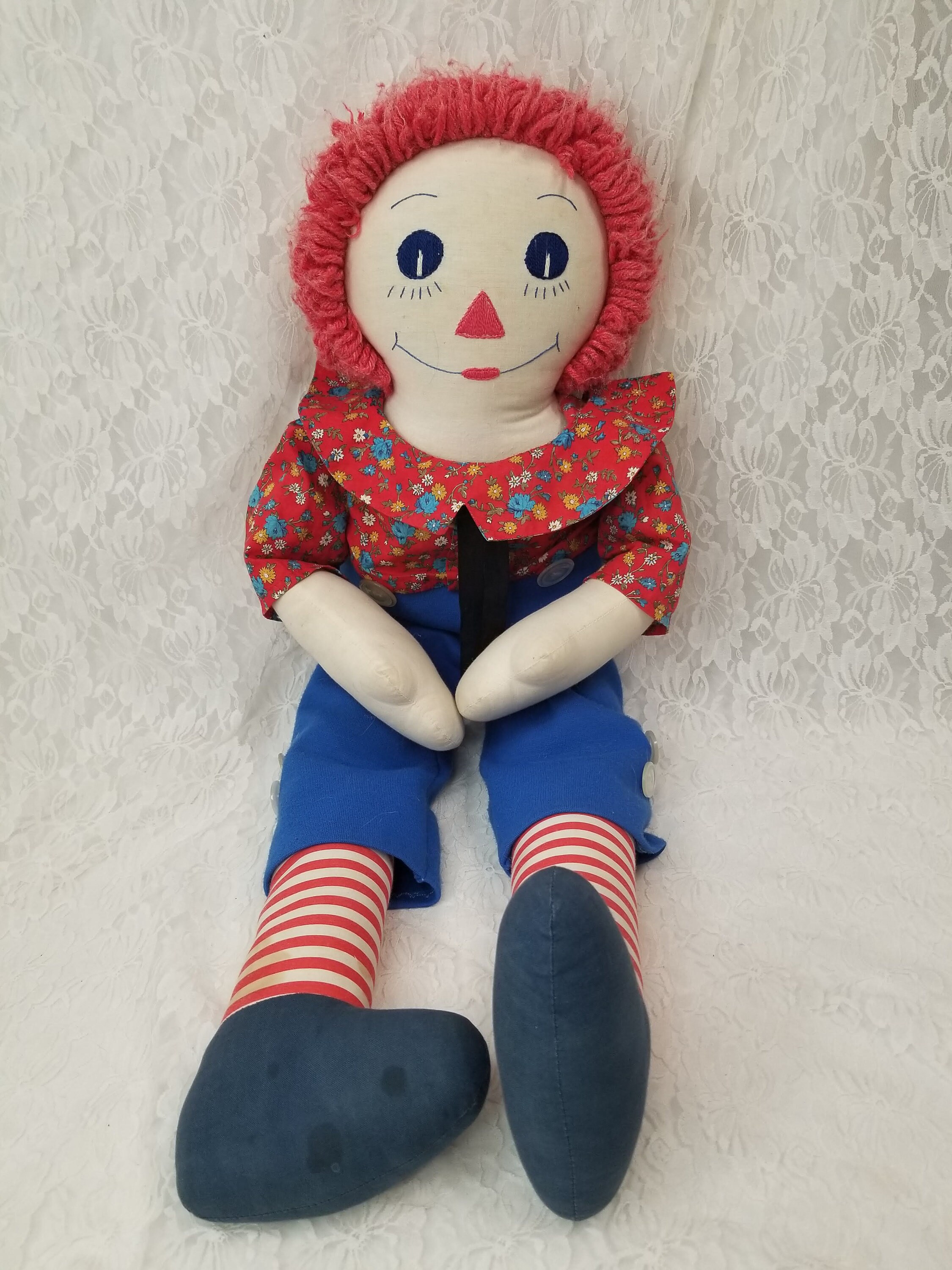 GIANT Huge 36 inch Handmade Cloth Raggedy Andy Rag Doll 1970s Doll Life Size