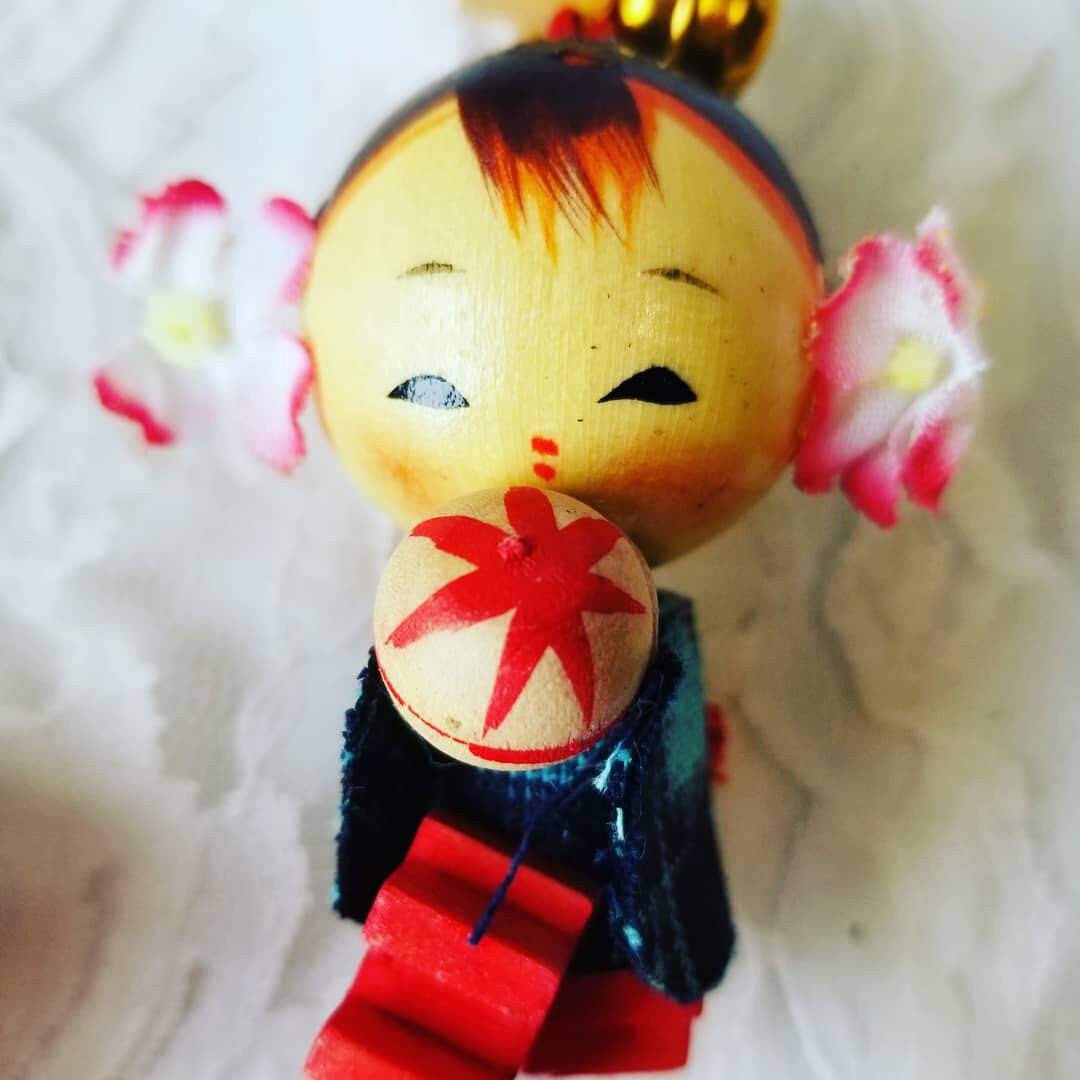 Tiny Japanese Kokeshi Doll Keychain Phone Charm Choose One Wooden