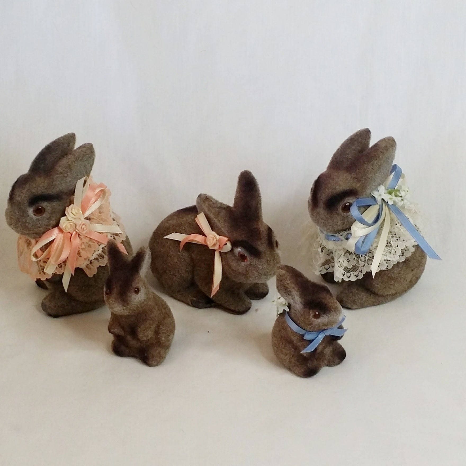 Flocked Decorative Bunny Rabbits Set of 5 Flocked Animal Toys from