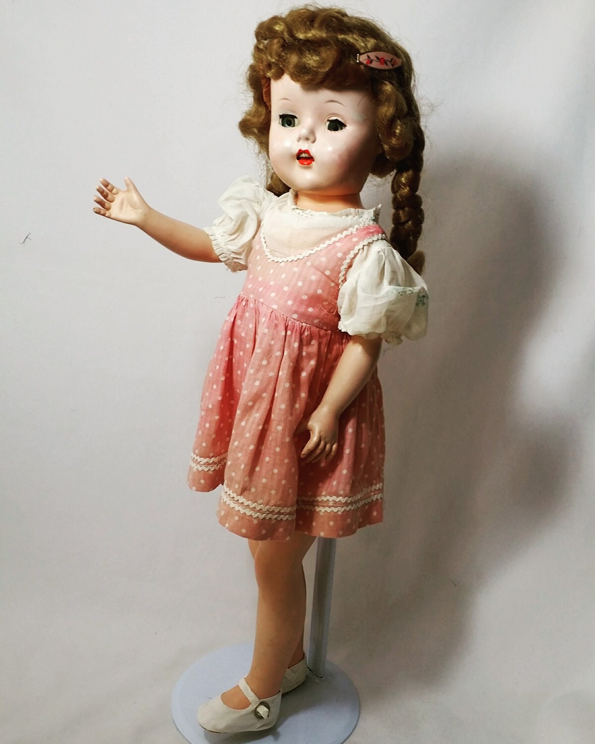 Unusual Hard Plastic Vintage 18 1950s Doll Unmarked Wearing Antique