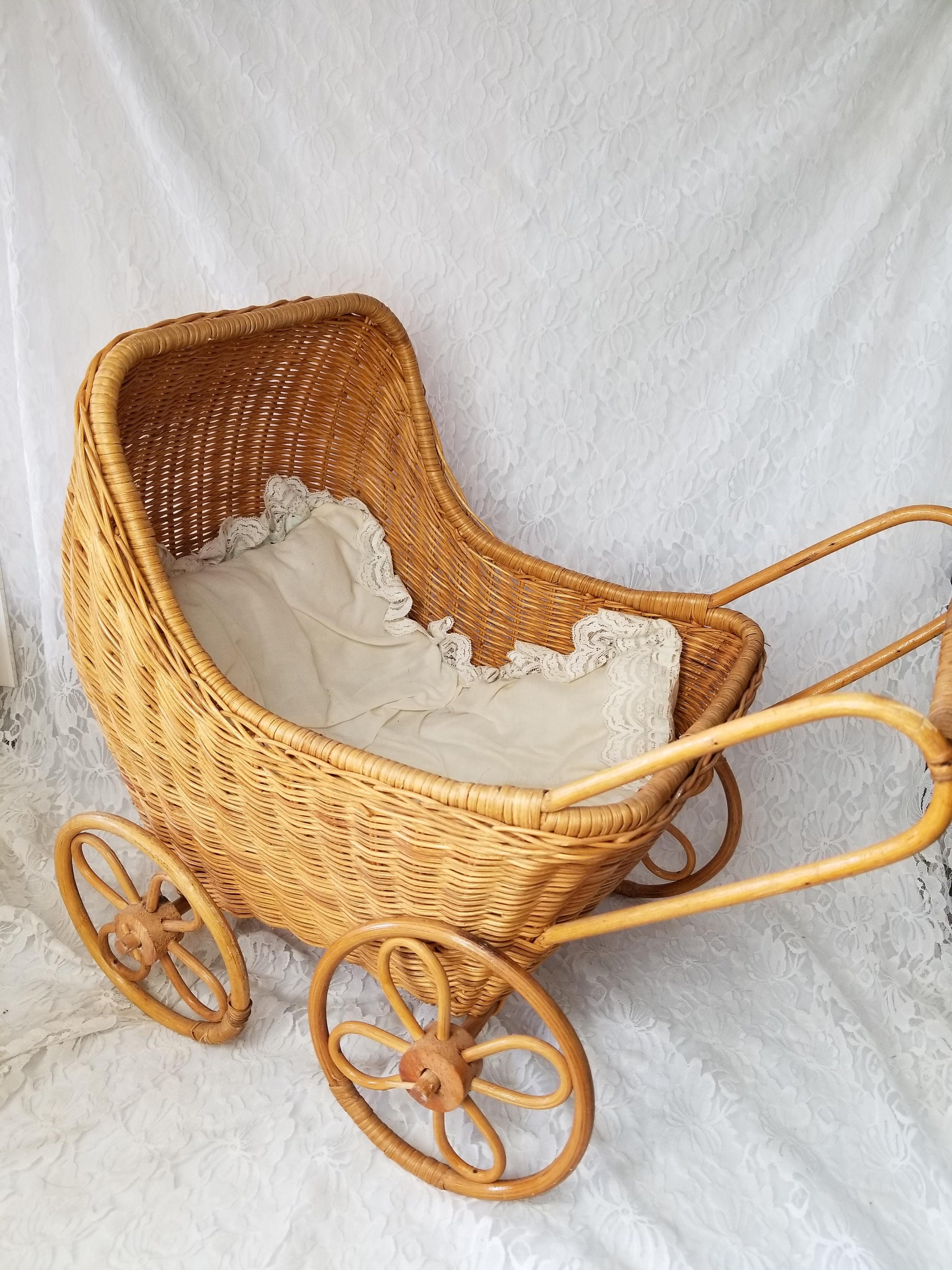 wicker baby doll pram