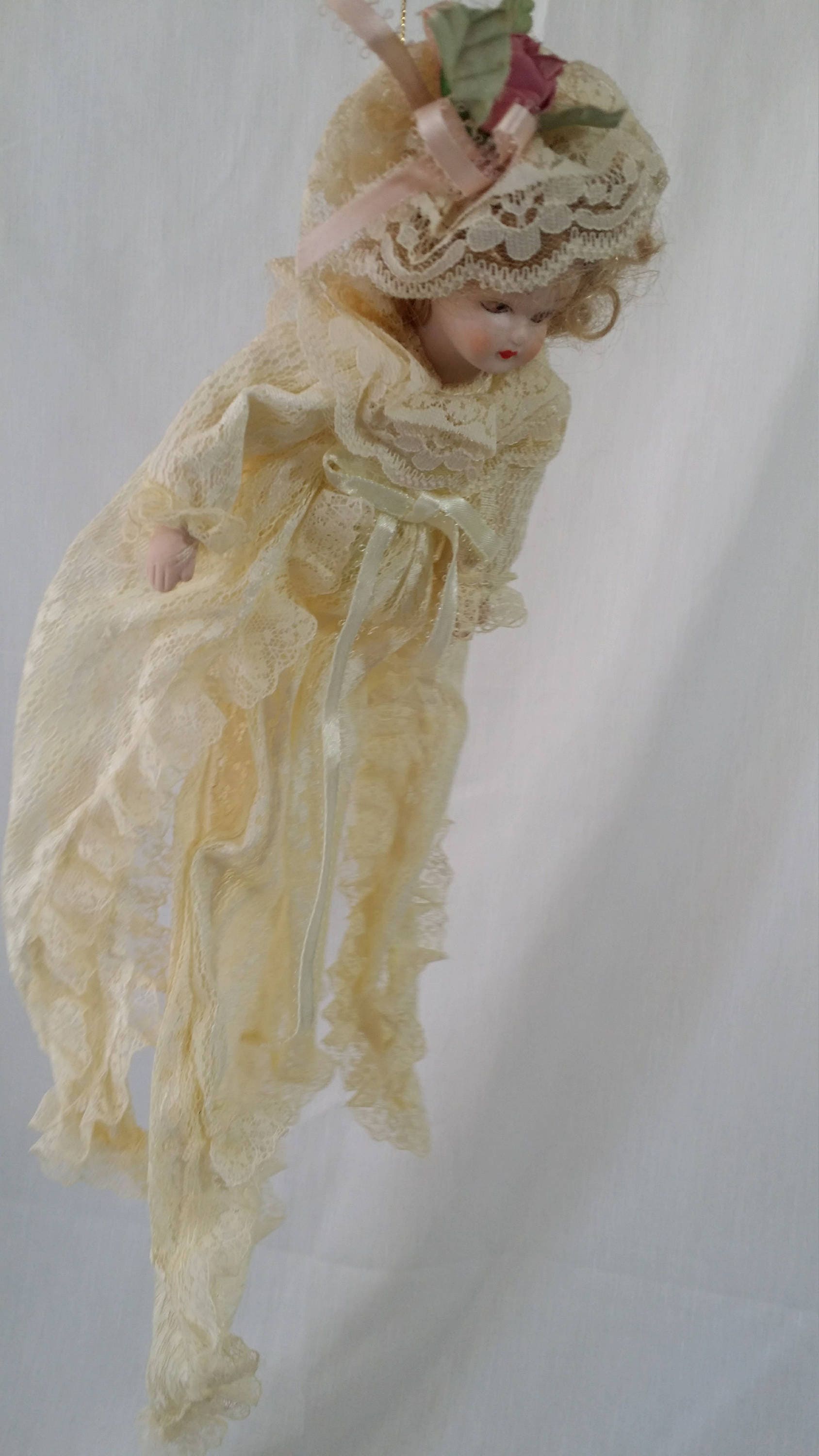 Set of Three (3) Vintage Victorian Doll Head Christmas Tree Ornaments