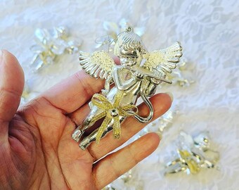 Lot of Nine (9) ~ Silver 1980s Fontanini Style Angel Cherub Ornaments ~ Christmas Decoration ~ Home Decor