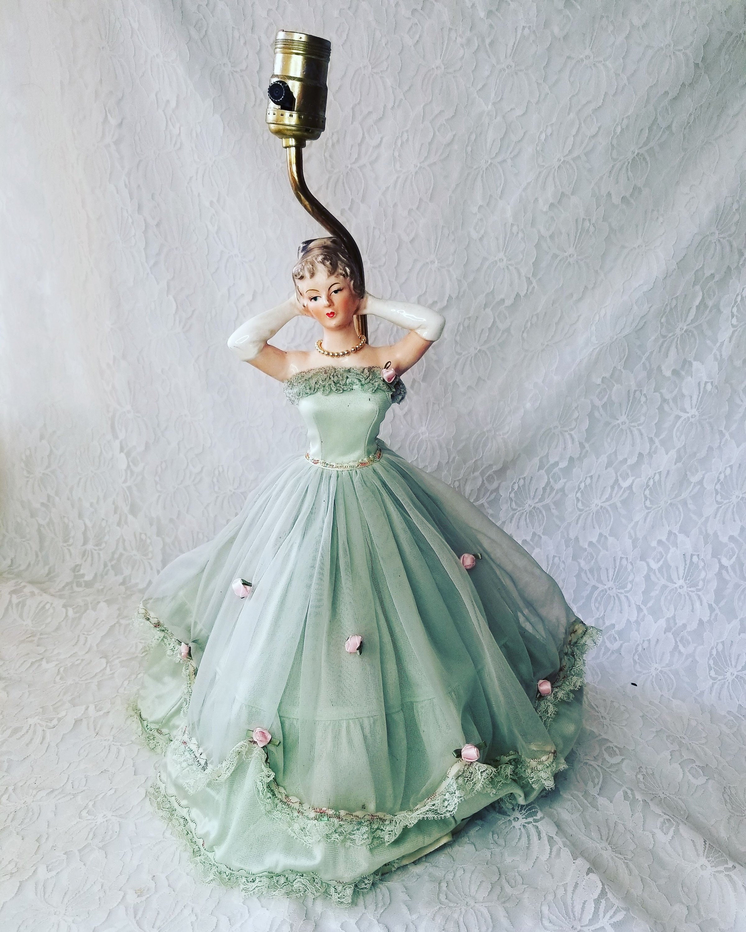 Antique Underwriters Laboratories Porcelain Bisque Doll Lamp Gallery Photo