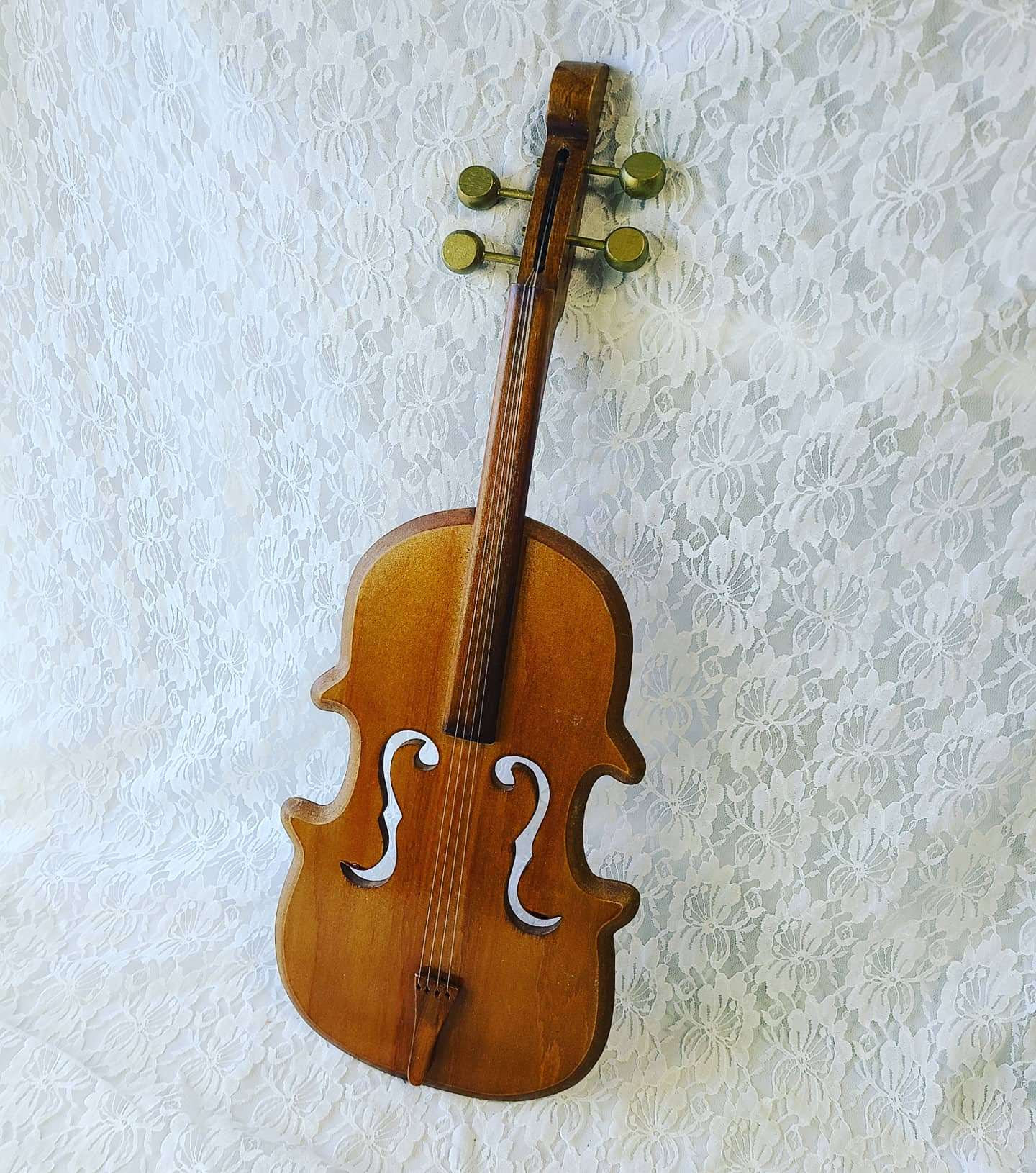 Vintage HUGE Life Size Violin Wall Hanging Hand Carved Hand Painted