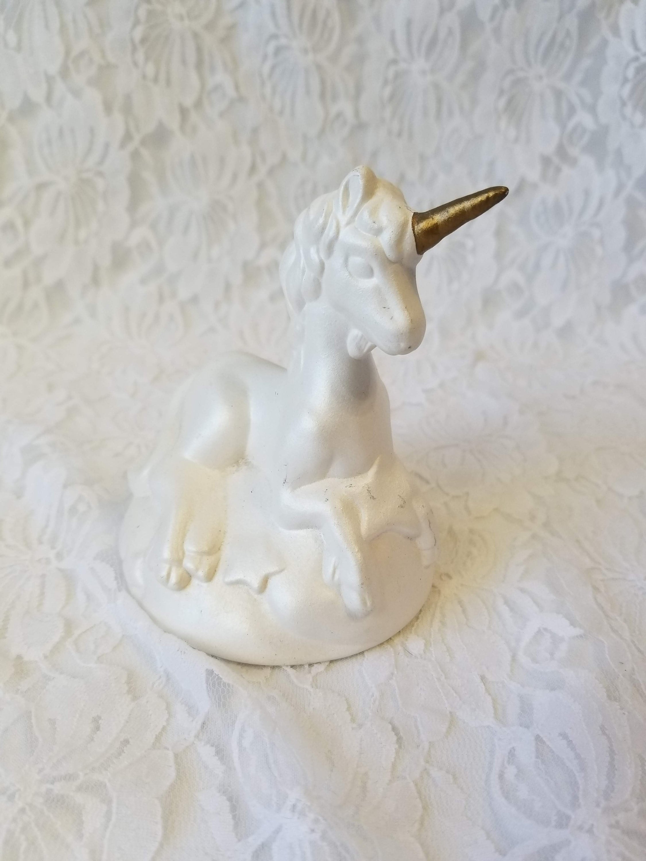 CLEARANCE UNICORN Figurine Porcelain White Handmade Hand Painted