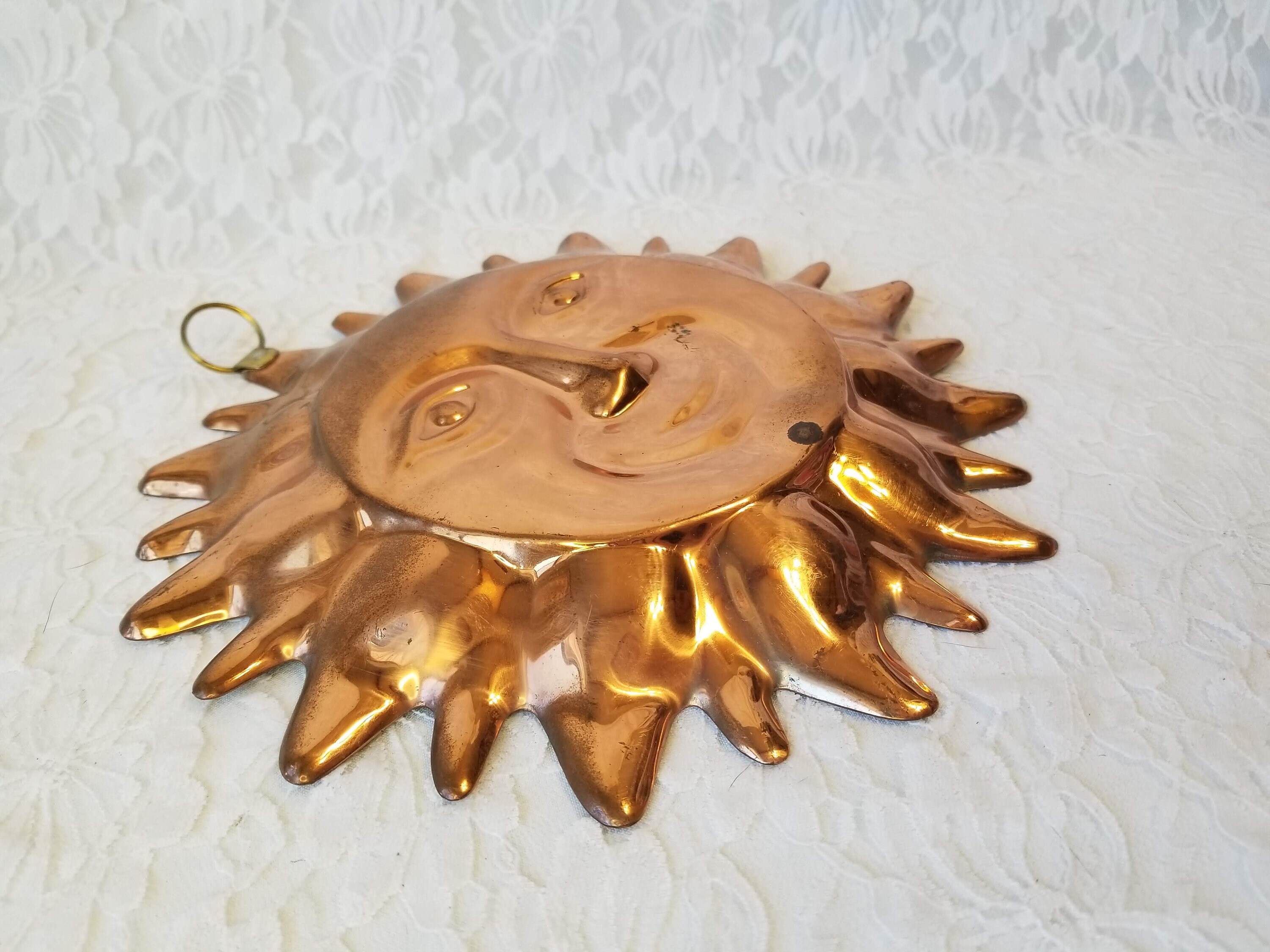 Copper Embossed Sun Wall Hanging Made in Mexico Mexican Folk Art 9