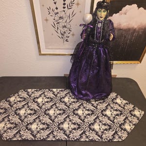 Handmade Glow-in-the-Dark Skulls Halloween Table Runner – 35" x 12"~ Quilt Style ~ OOAK Fall Decor ~ Purple on the Underside