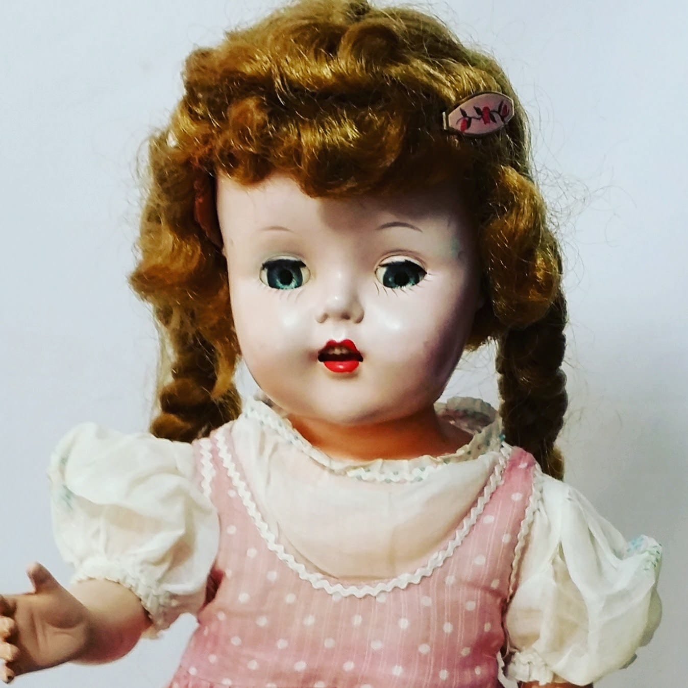 Unusual Hard Plastic Vintage 18 1950s Doll Unmarked Wearing Antique