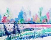 Summer Landscape Watercolor Painting, Original Artwork, Original Landscape Watercolor painting, Original watercolour painting