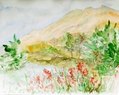 Foothill watercolor painting, Watercolor Landscape Painting, Nature Painting, Original Watercolor Painting of Landscape