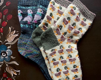 DIGITAL ITEM Bird Lovers sock set pattern - English and German PDF