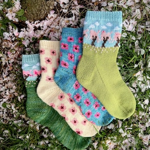DIGITAL ITEM PDF file - Cherry Blossom sock set. English & German only