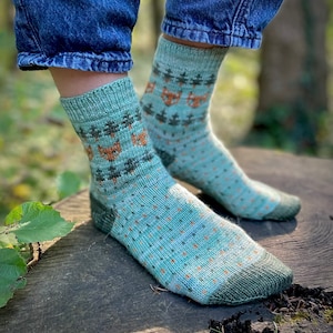 Article NUMÉRIQUE Instructions de tricot pour les chaussettes Foxes Day out