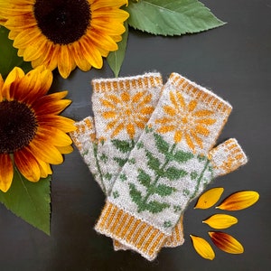 DIGITAL ITEM Lucky Sunflower mitts knitting instructions