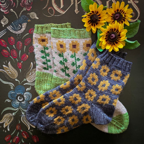 DIGITAL ITEM. Field of Sunflowers sock set knitting instructions
