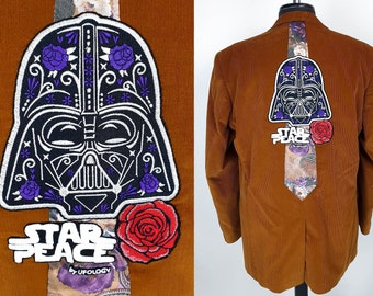 Star Peace - upcycled and embroidered - women / men corduroy jacket brown colored - oversize - unisex - Spring Autumn coats Lord Vader Roses