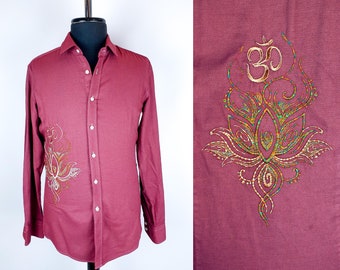 Upcycled Women's Men's Shirt with Indian Embroidery and OM Symbol