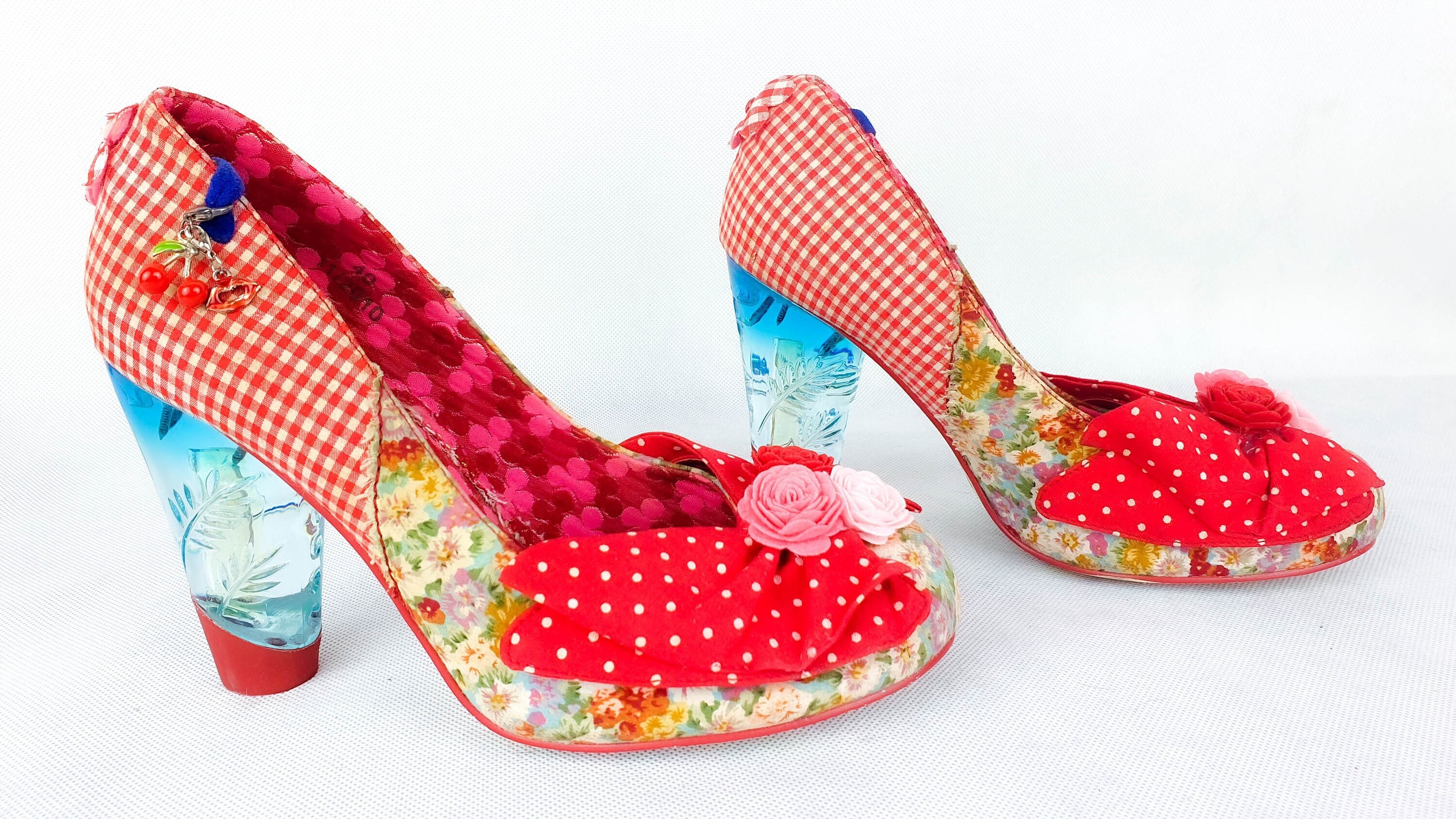 Irregular Choice Chunky Heel Round Toe Pump Bunny Vegan Red Plaid Pin up  Cherry Flowers Colored Sole Women's Shoes Bow Vanguard -  Norway