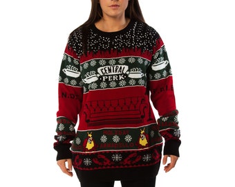 Friends Central Perk Red & Green Knitted Christmas Jumper