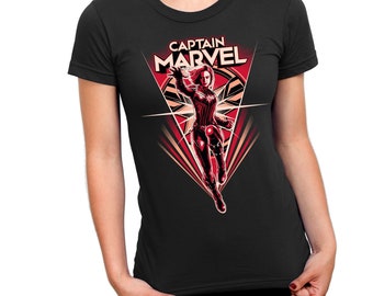 Captain Marvel Flying V Ladies Black T-Shirt