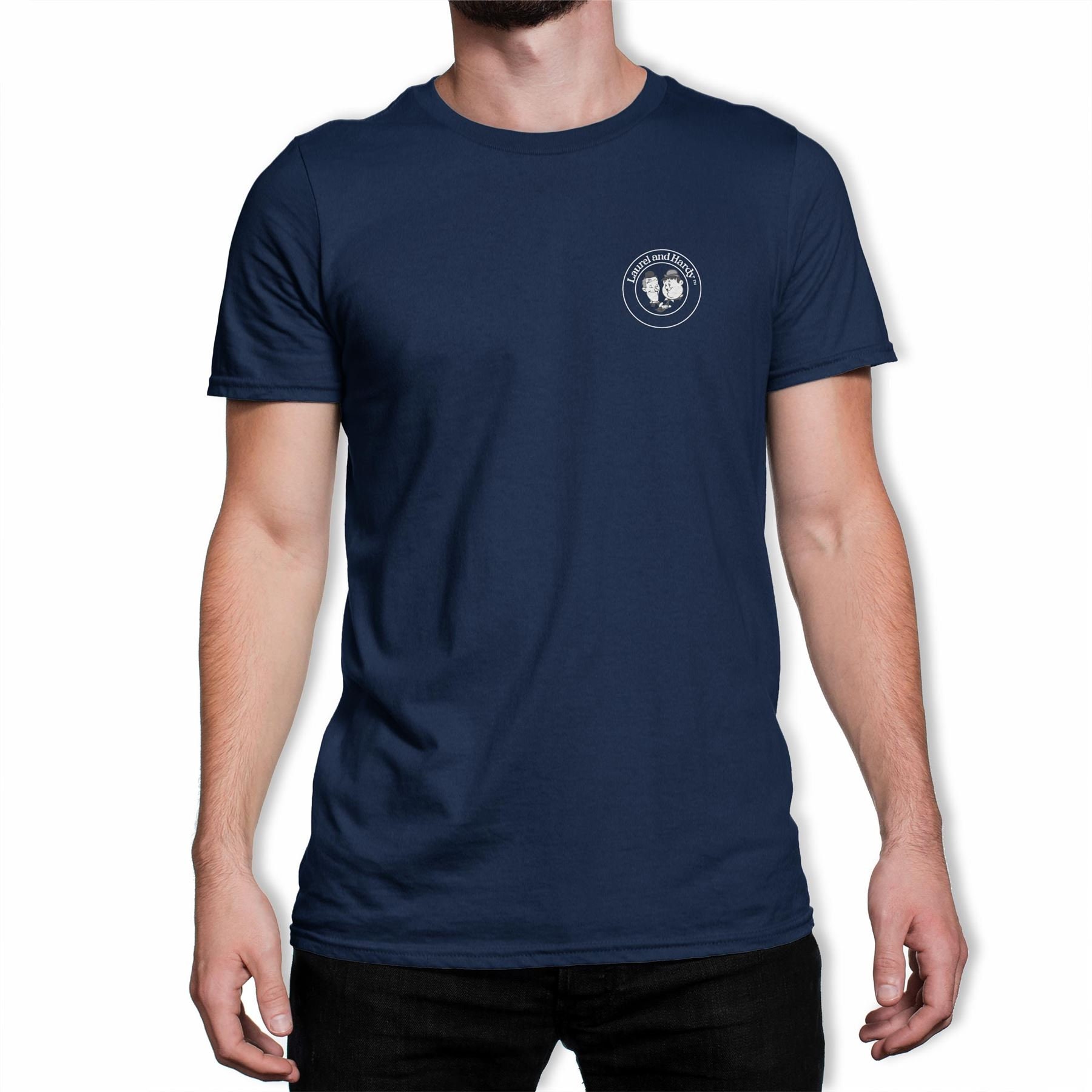 Image of Laurel & Hardy Classic Stamp Men's Navy T-Shirt