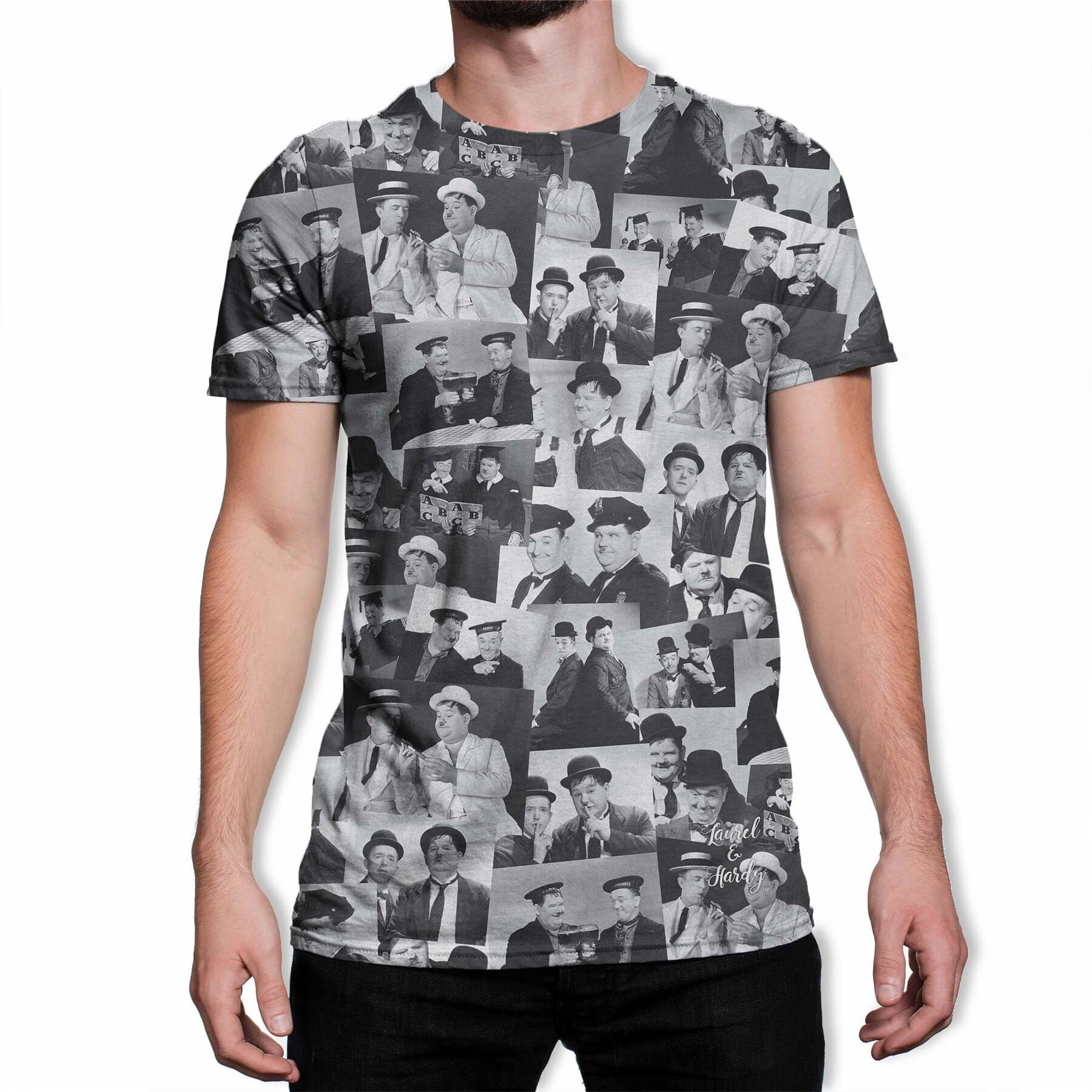 Image of Laurel & Hardy Black & White Portrait Montage Men's T-Shirt