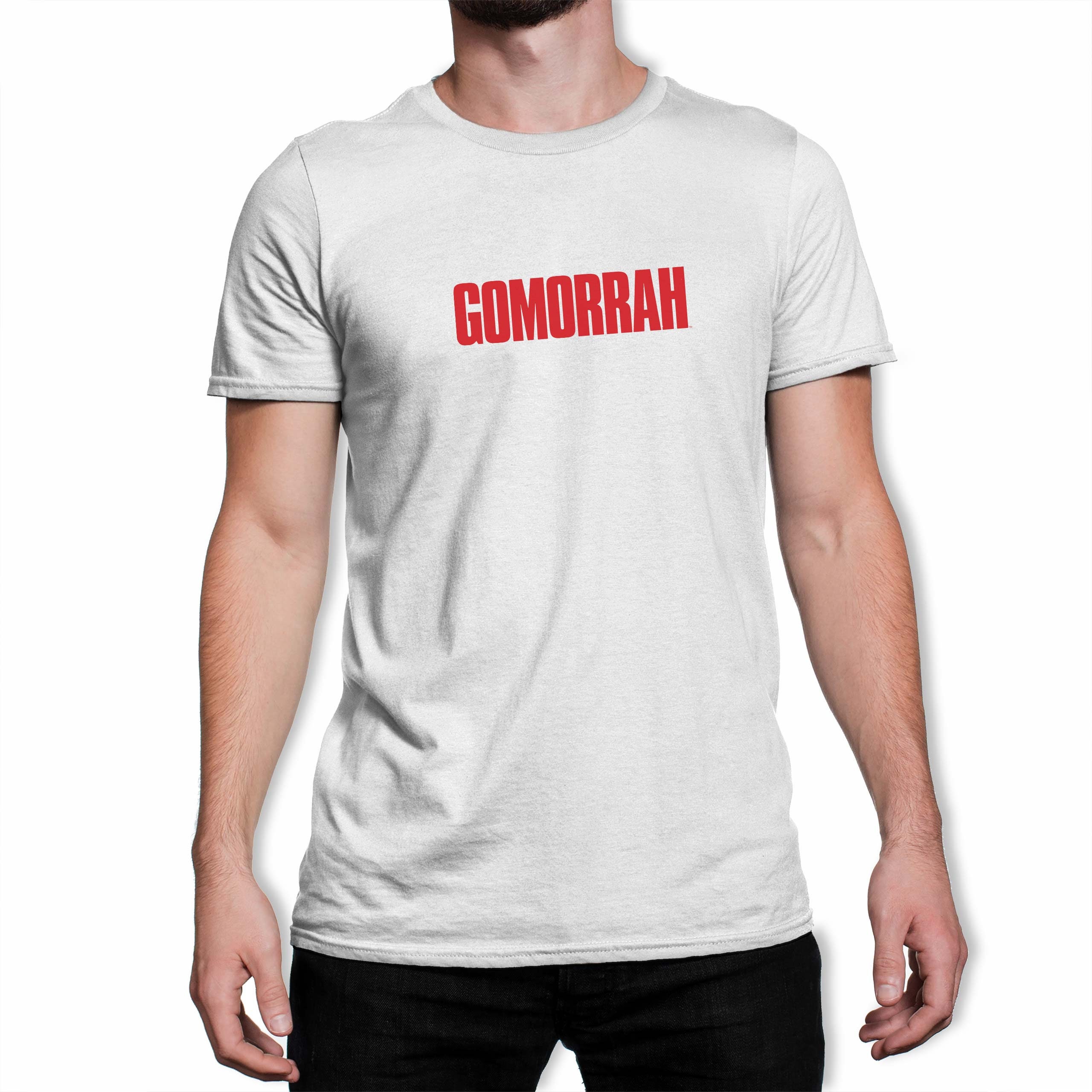 Image of Gomorrah Classic Red Logo Men's White T-Shirt