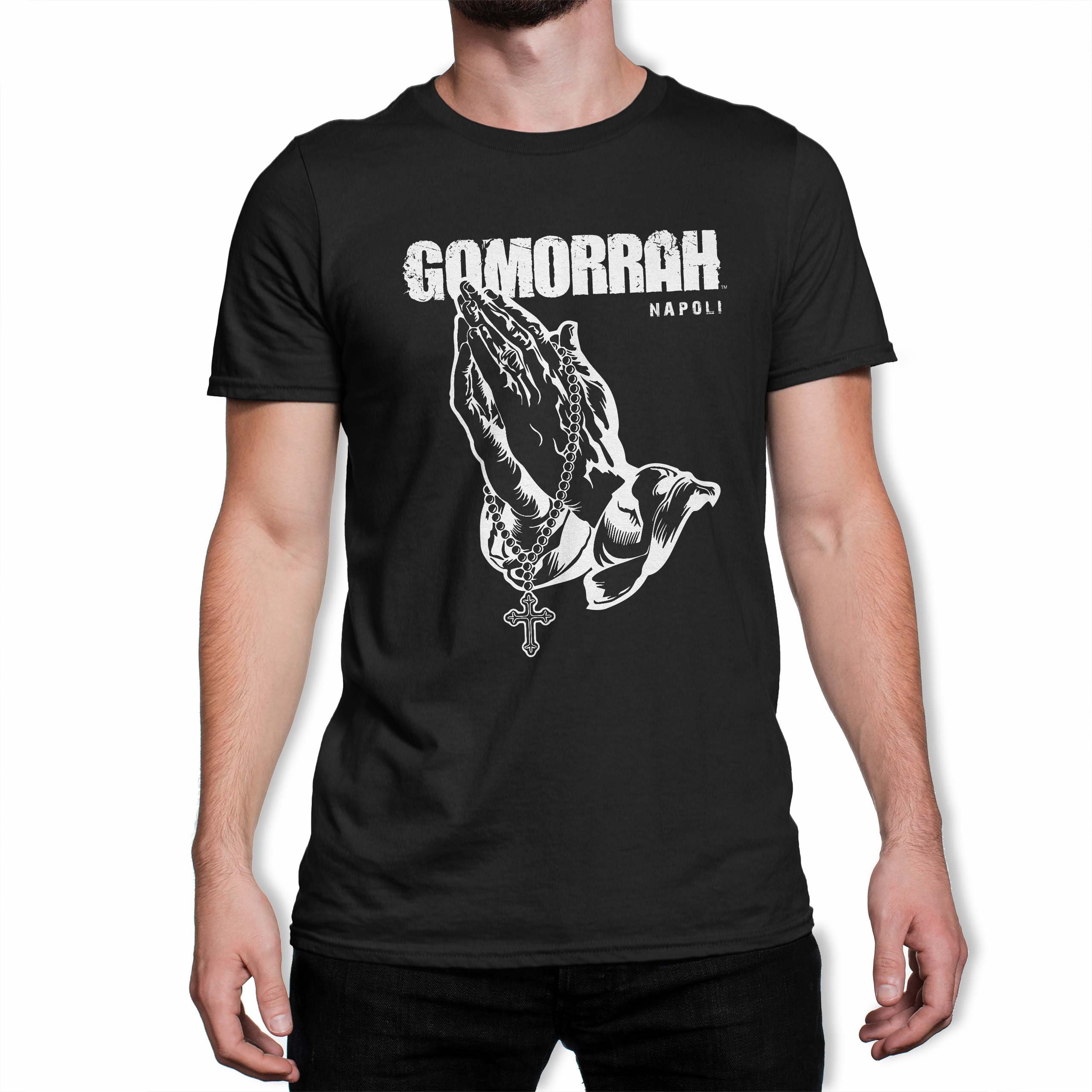 Image of Gomorrah Praying Hands Men's Black T-Shirt