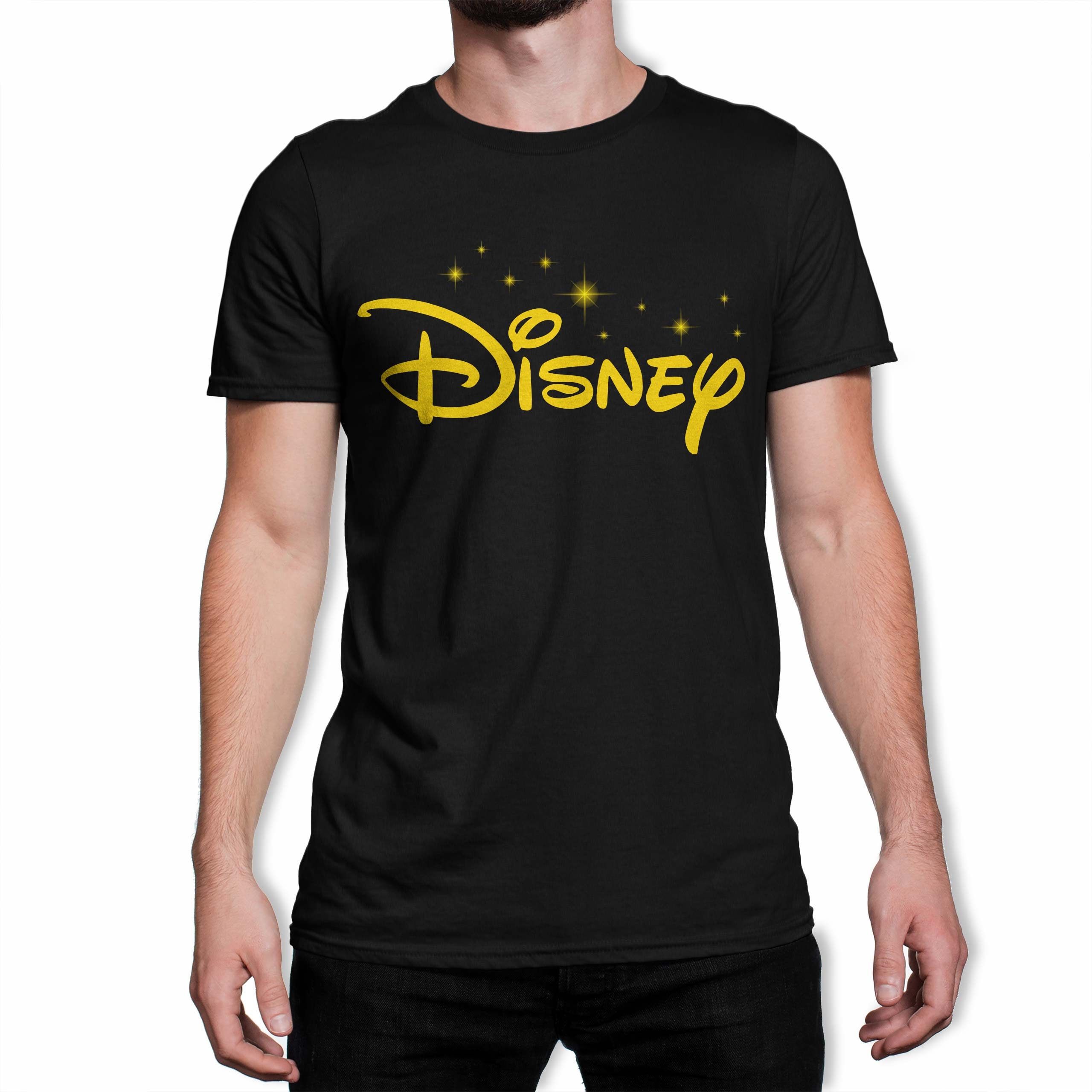 Gold Disney Logo Outline Men's Black T 