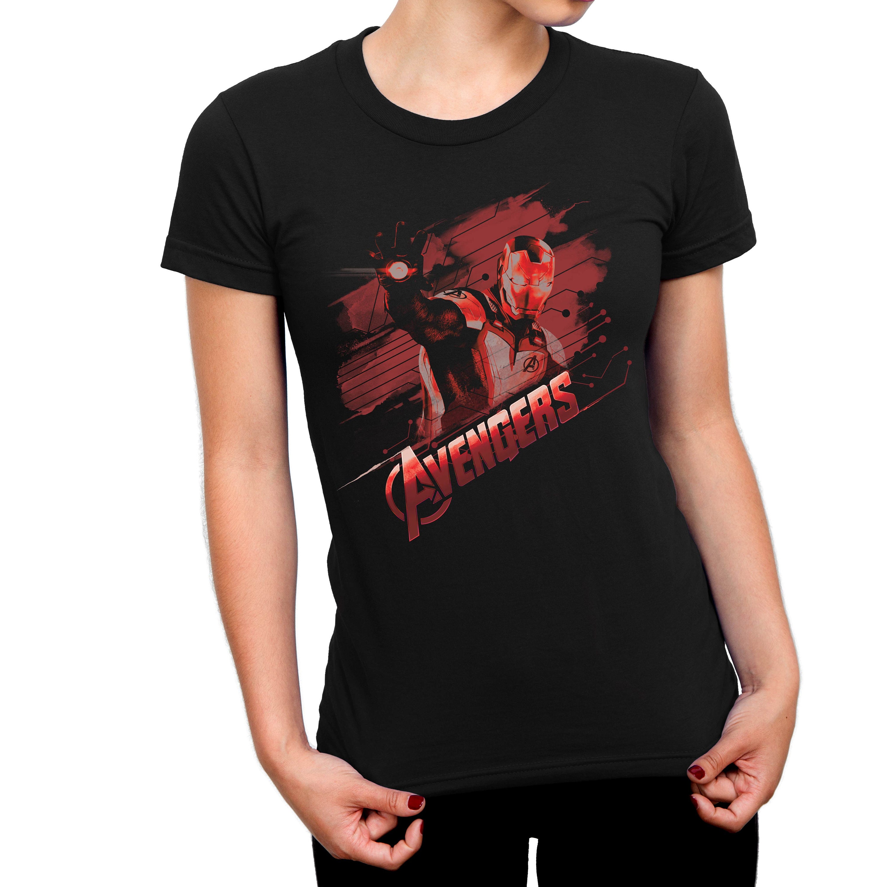 Image of Avengers Endgame Iron Man Tech Ladies Black T-Shirt