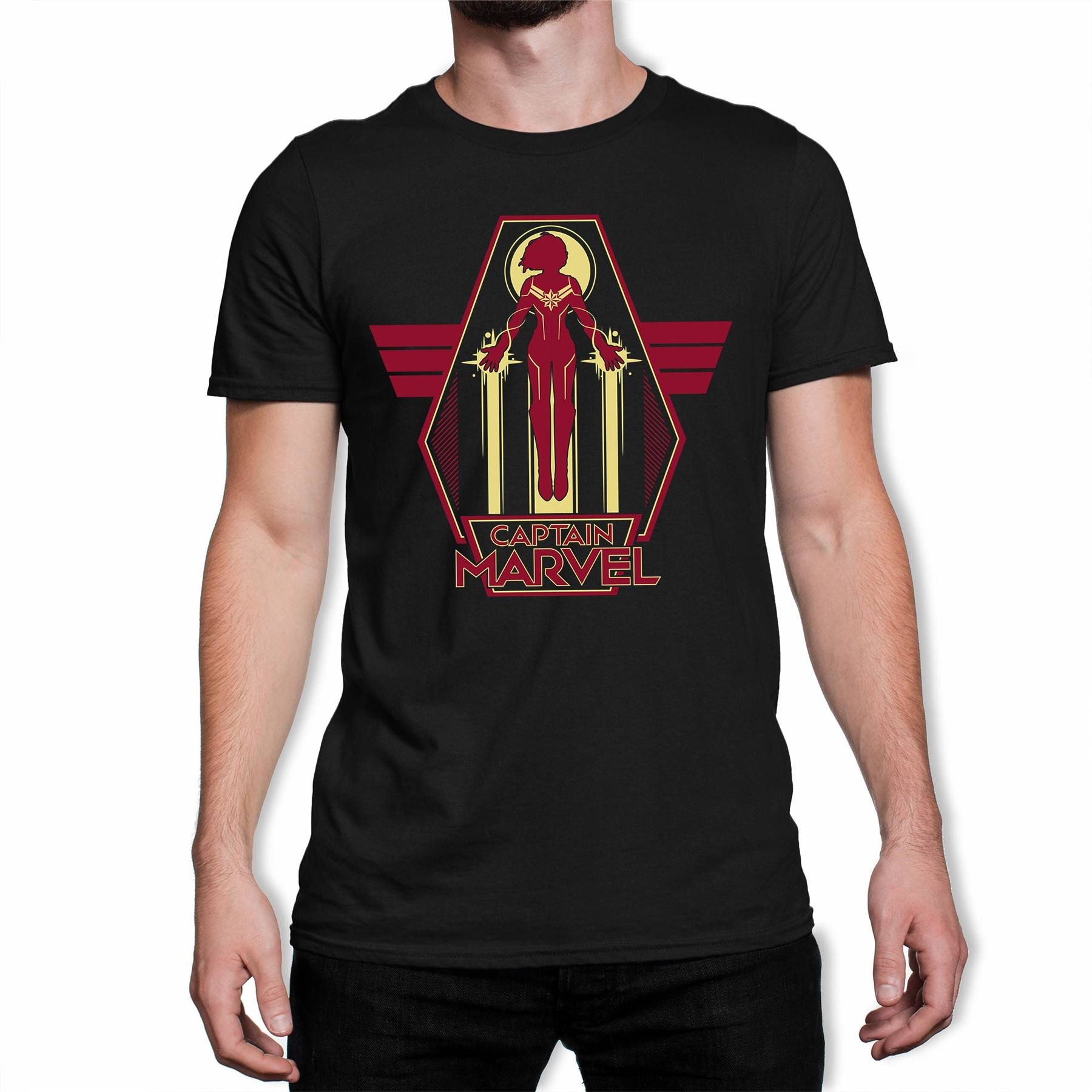 Image of Captain Marvel Flying Warrior Men's Black T-Shirt
