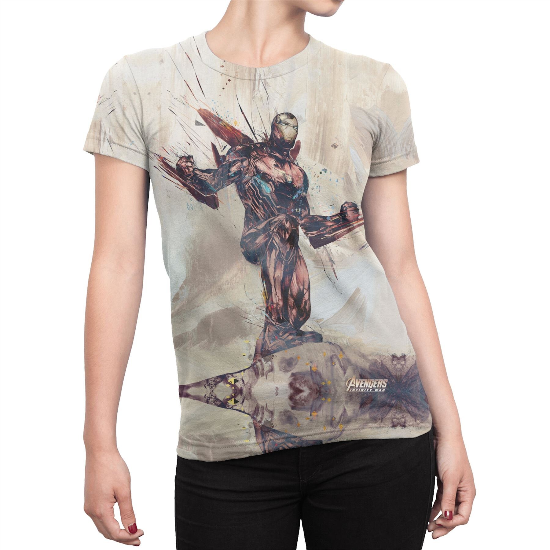 Image of Avengers Infinity War Iron Man Battle Stance White Ladies T-Shirt
