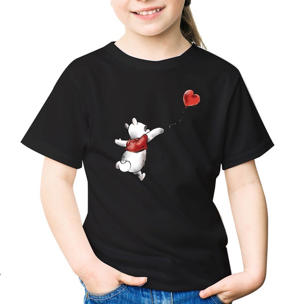 Winnie The Pooh Balloon Children's Unisex Black T-Shirt