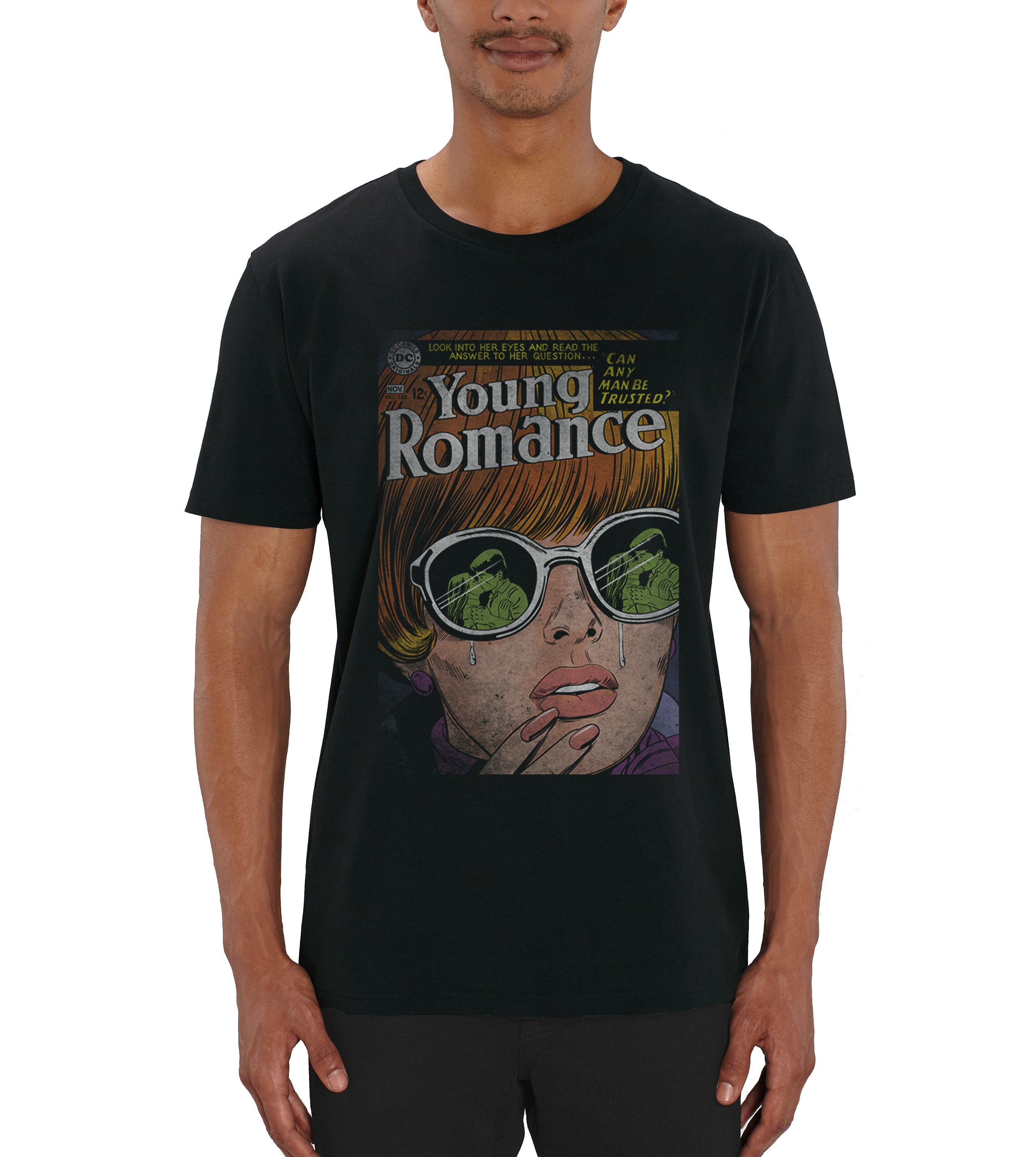 Image of Dc Comics Young Romance Comic Style Graphic Men's Black T-Shirt